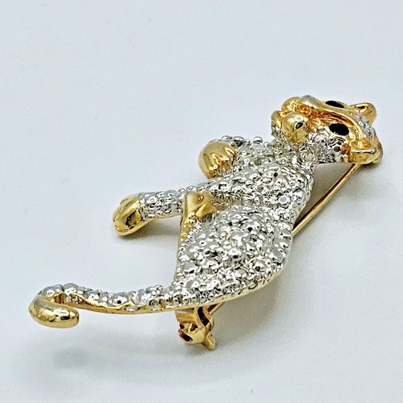 Cheetah Leopard Brooch Pendant Vintage Big Cat Enamel Eyes Jaguar Nugget Pin - Picture 7 of 9